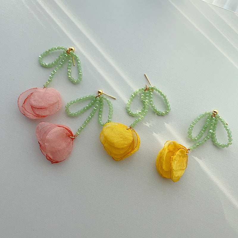 Spring Opening Tulip Flower Energetic Elegant Sweet Style Gentle Stud Earrings