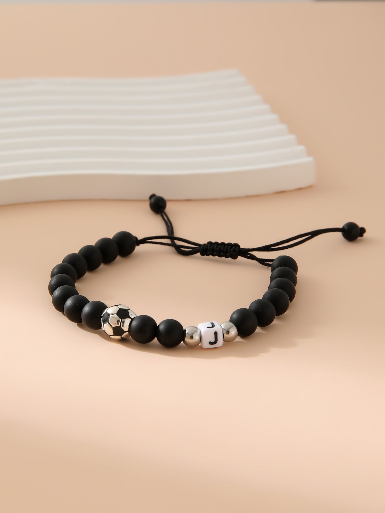 Women's & Men's Black Frosted Football Letters Adjustable For Bracelet