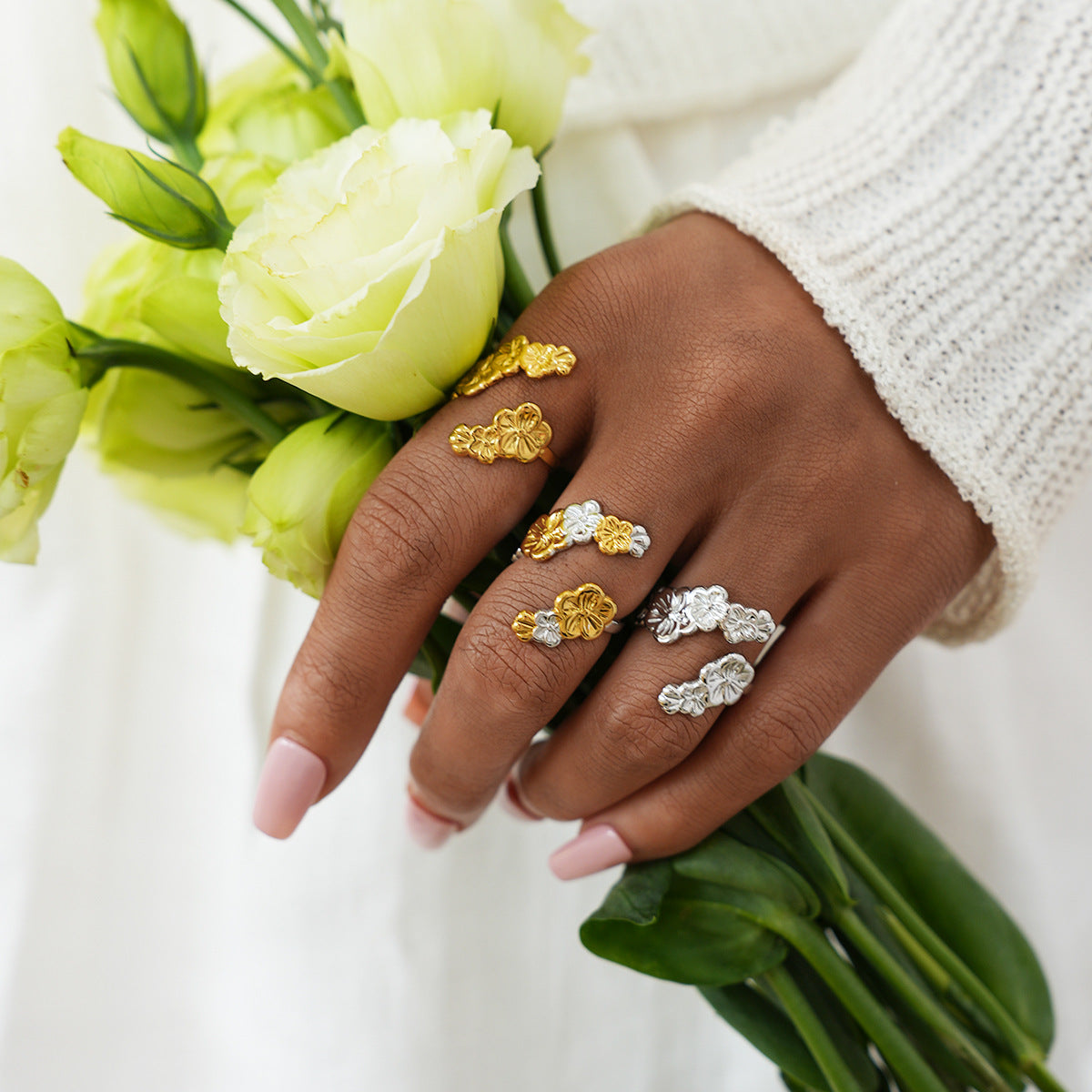 Women's Niche High-grade Light Luxury Packaging Design Flowers Openings Ring