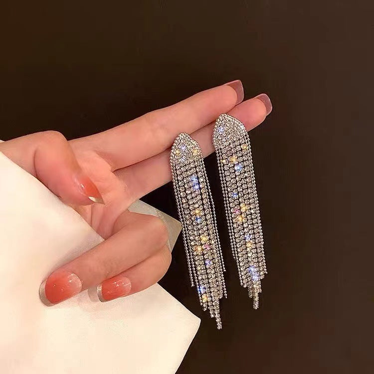 Zircon Triangle Tassel Light Luxury High-grade Long Ear Line