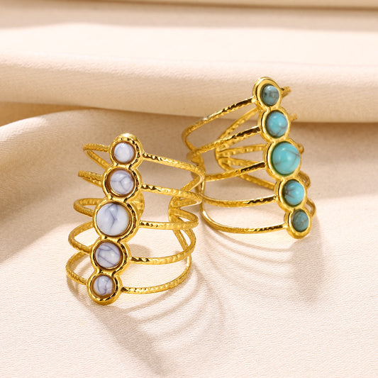 Turquoise Inlaid Retro Personality Opening Index Finger Rings