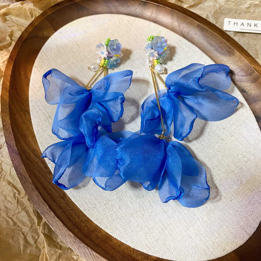 Dopamine Vacation Style Sier Needle Bead Flower Delicate Indie Earrings