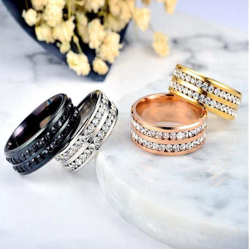 Double Row Diamond Korean Fashion Stainless Rings