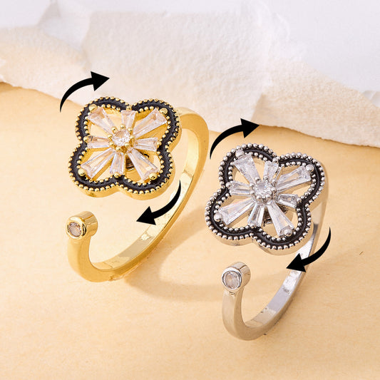 Valentine's Day Gift Flower Zircon Rotatable Ring