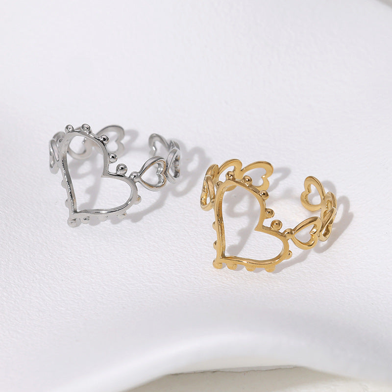 Simple Fashionable Stainless Steel Heart-shaped High-grade Gold-plated Ring