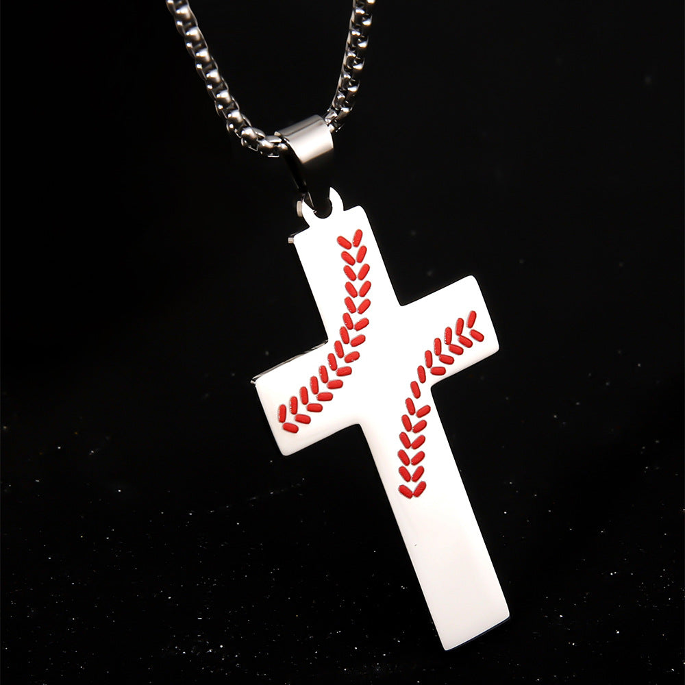 Football Stainless Steel Cross Inscription Sports Necklaces