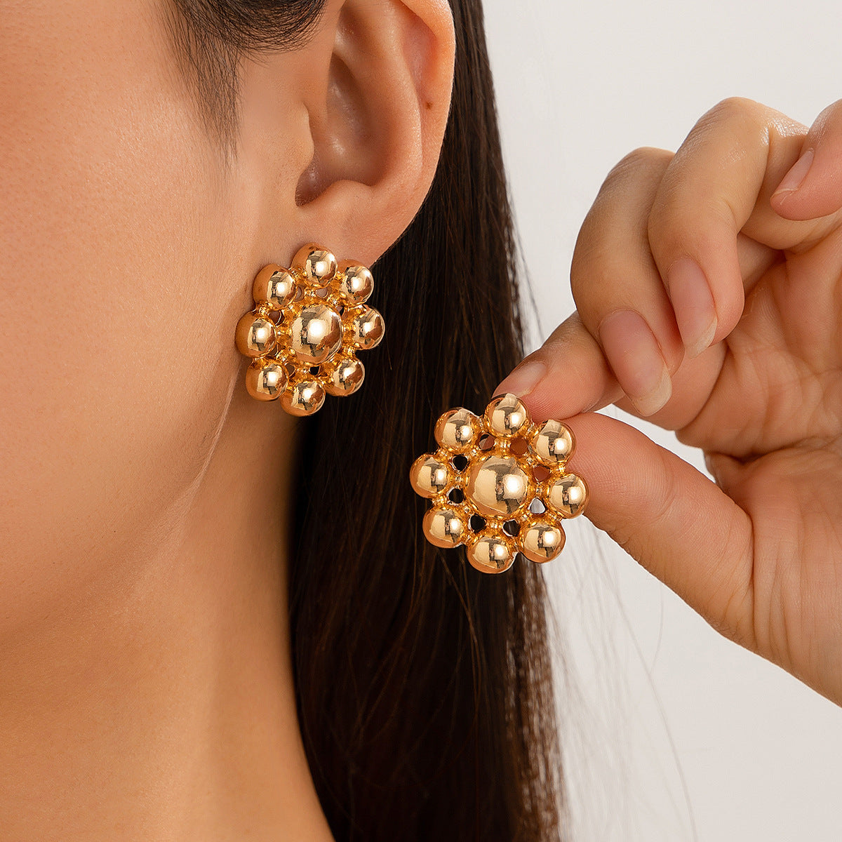 Ornament Metallic Geometric Beaded Female Personality Earrings