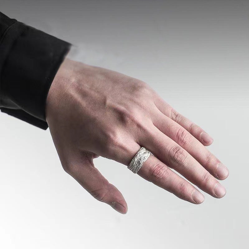 Dark Style Hammer Pattern Thai Sier Personality Stylish Rings