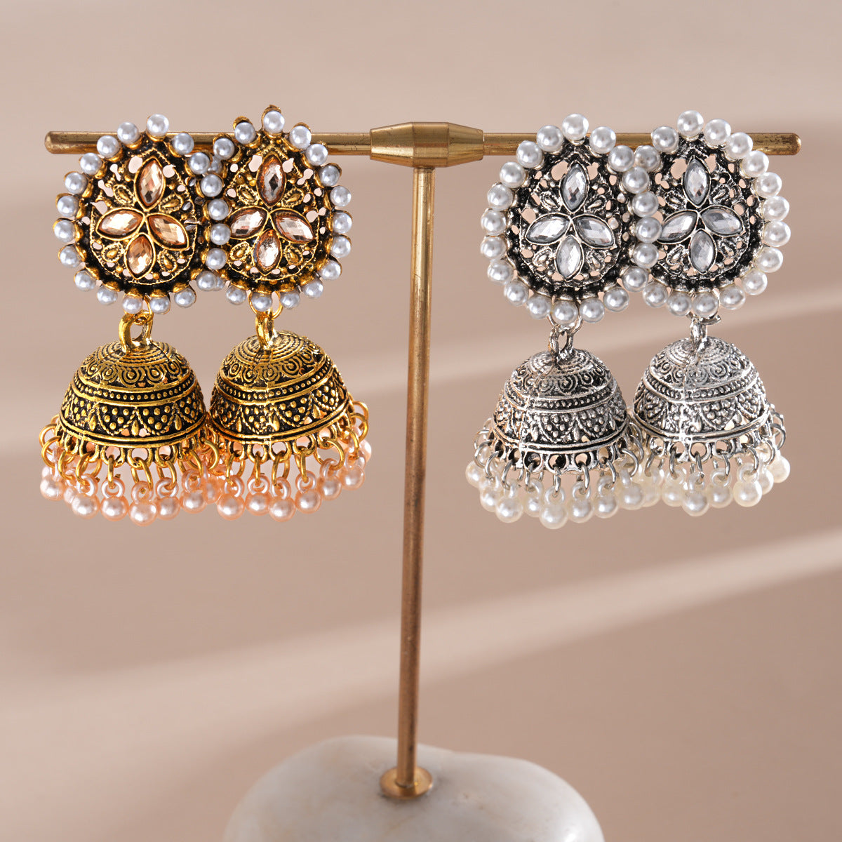 Rhinestone Pearl Water Drop Eardrops Light Luxury High-grade Ethnic Rings