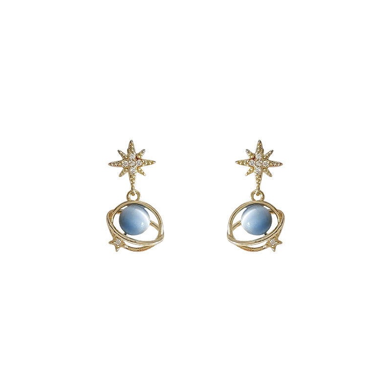 Needle Plated Fresh Glass Blue Opal Earrings