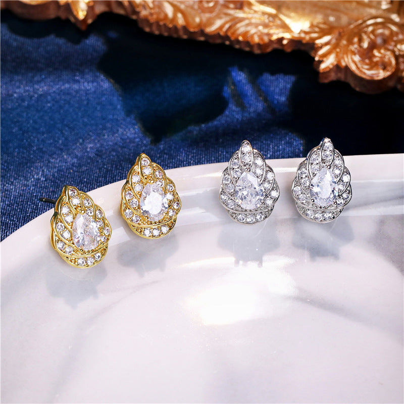 Women's Plaid Copper Inlaid Zircon Electroplated Creative Style Earrings