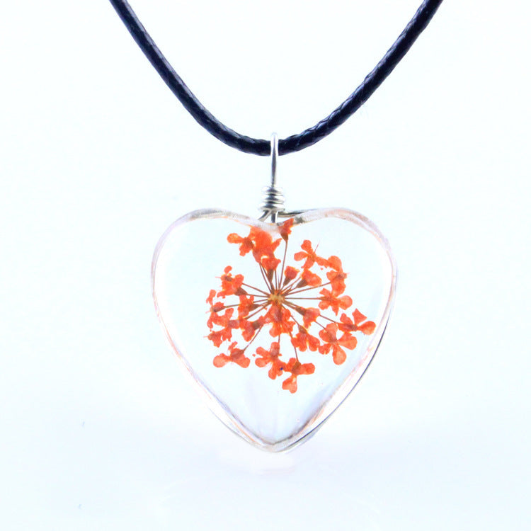 Colorful Dandelion Heart-shaped Glass Snow Beads Flower Heart Shaped Necklaces