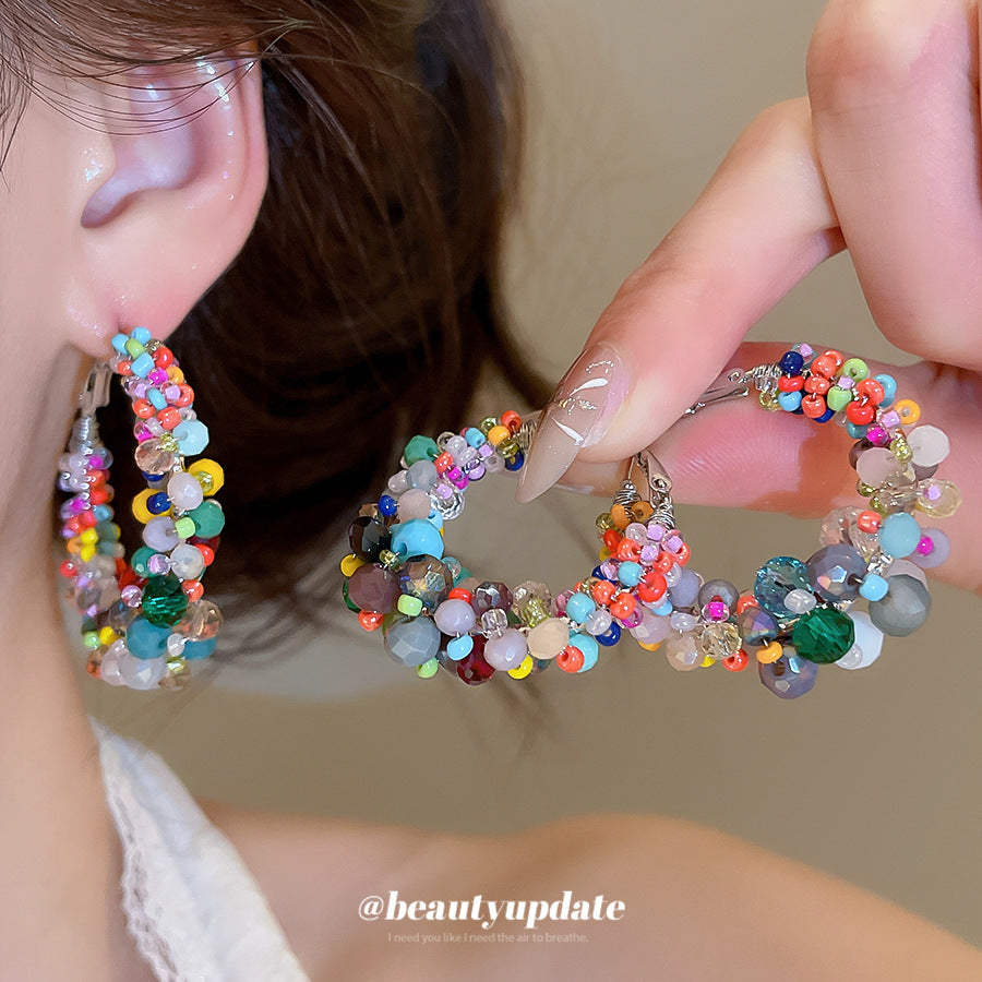 Women's Crystal String Beads Mori Vacation Exaggerated Eardrop Rings