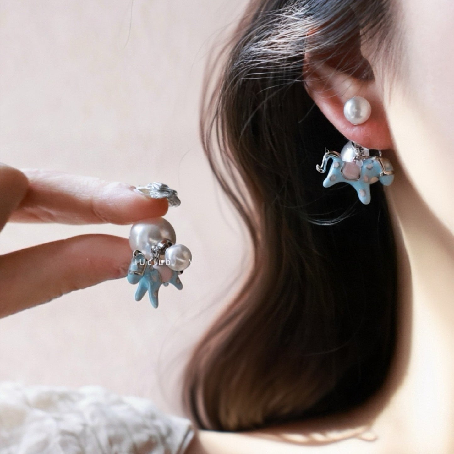 Cute Drip Glazed Light Blue Pony Stud Earrings