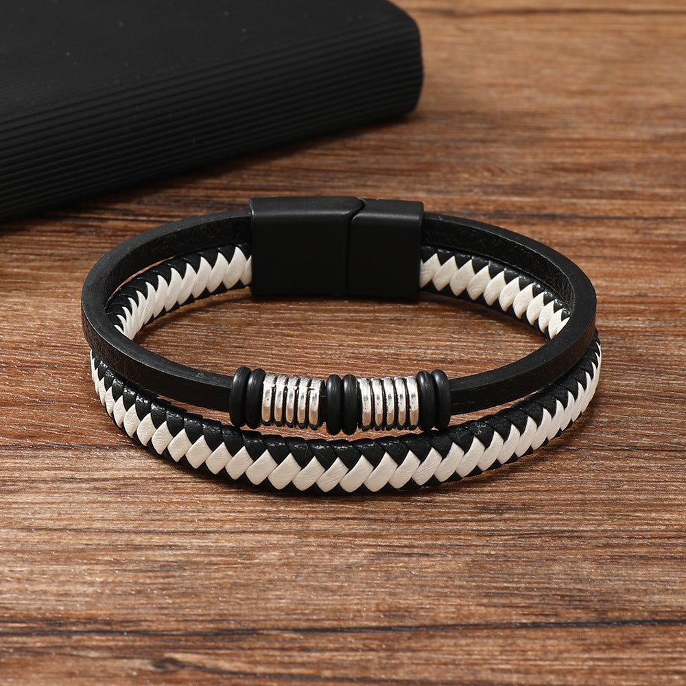 Men's Fashion Leather Couple Magnetic Snap Geometric Bracelet