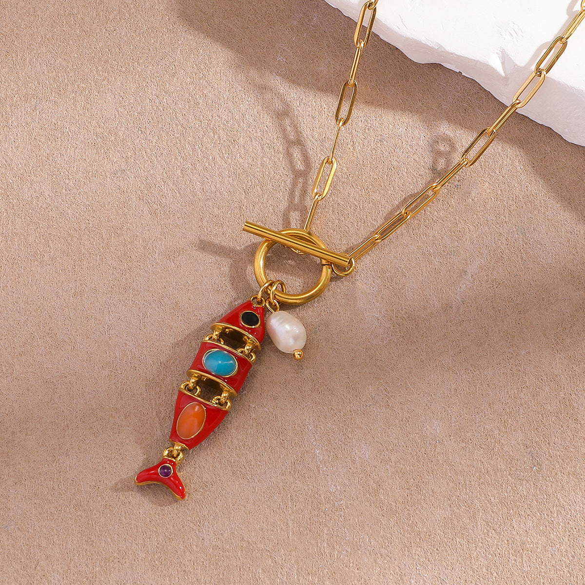 Stainless Steel Titanium Enamel Koi Small Fish Clavicle Chain Necklace