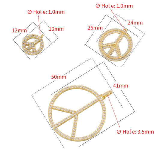 Inlaid Color Diamond Round Peace Sign Pendants
