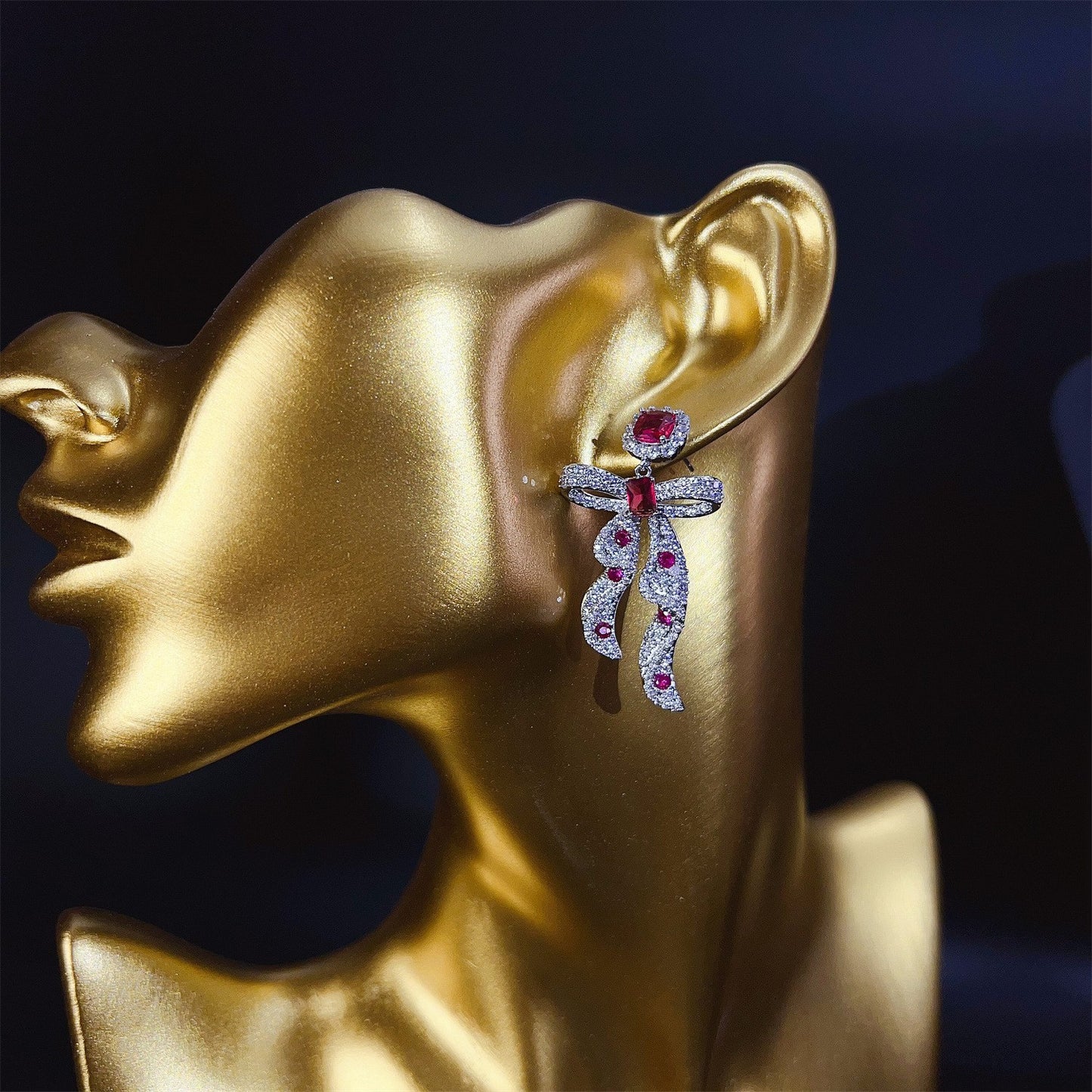 Women's Luxury Shining Bow Zircon Dinner High-grade Earrings