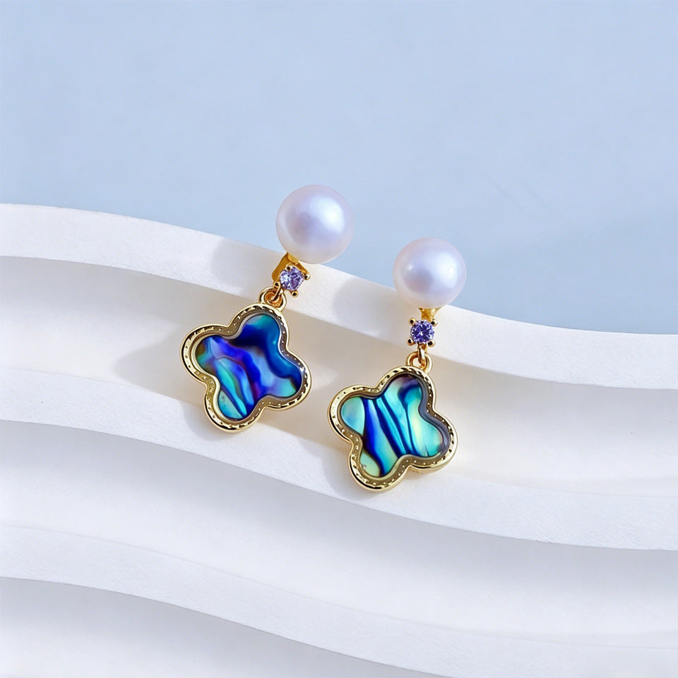 Abalone Natural Freshwater Pearl Ear Eardrops Sier Needle Stud Earrings