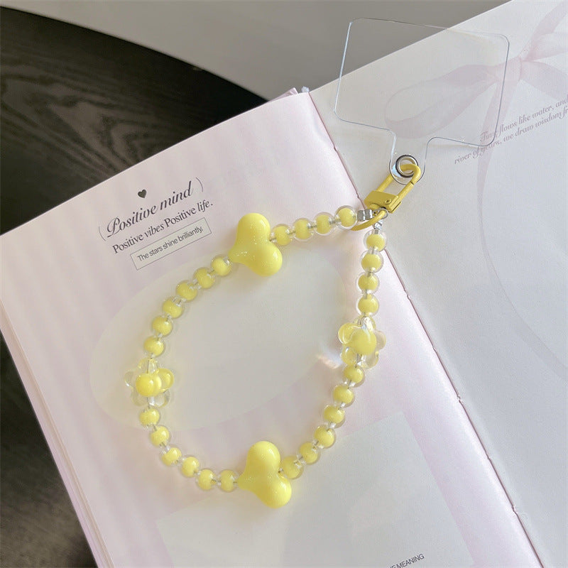 Women's Bow Beads Mobile Phone Lanyard Charm Pearl Love Short Bracelet