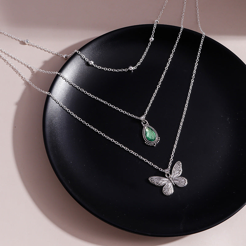 Drop-shaped Zircon Temperament Retro Creative Butterfly Necklace