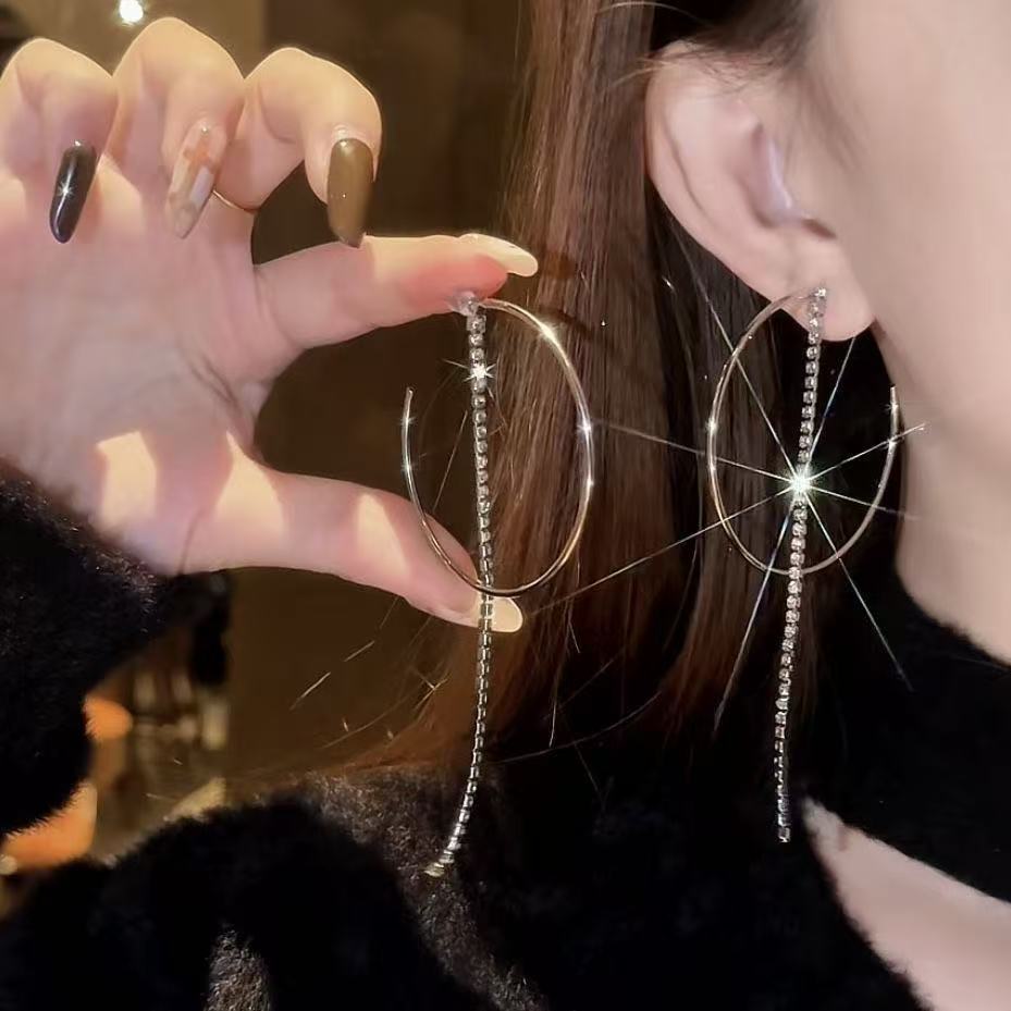 Women's Exaggerated Geometry Metal Circle Tassel Light Luxury High-grade Elegant Ear Earrings