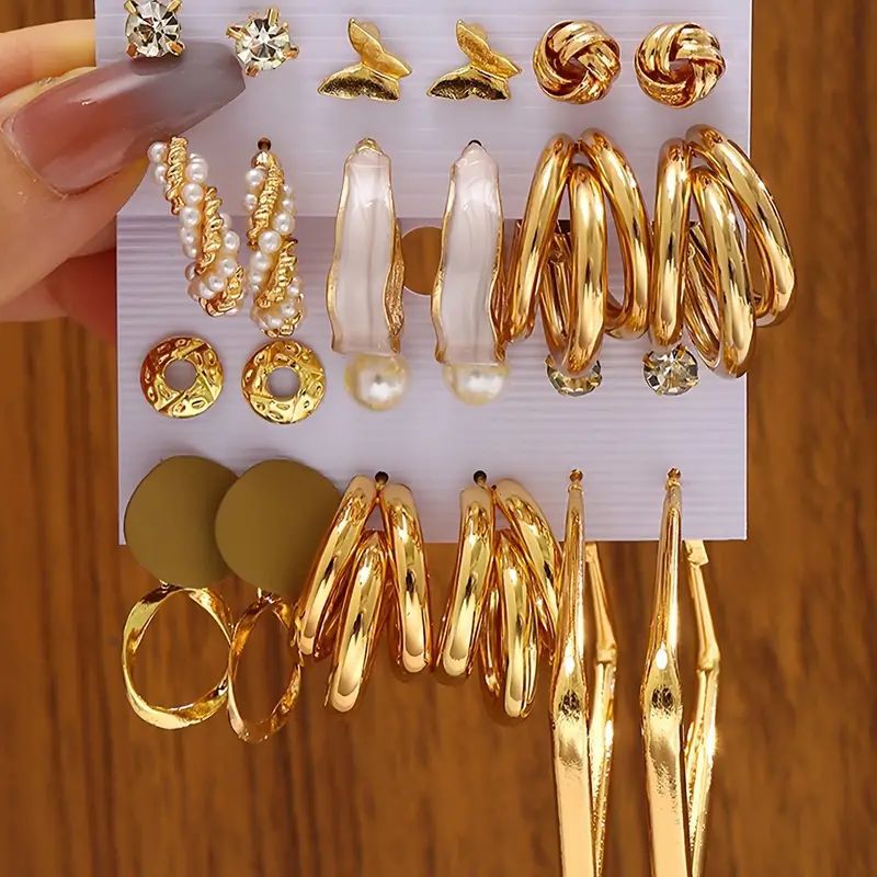 Ear Square Geometric Vintage Pearl Hepburn Style Earrings