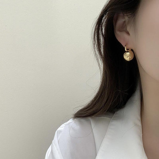 Brass Golden Ball Female Niche Retro Earrings