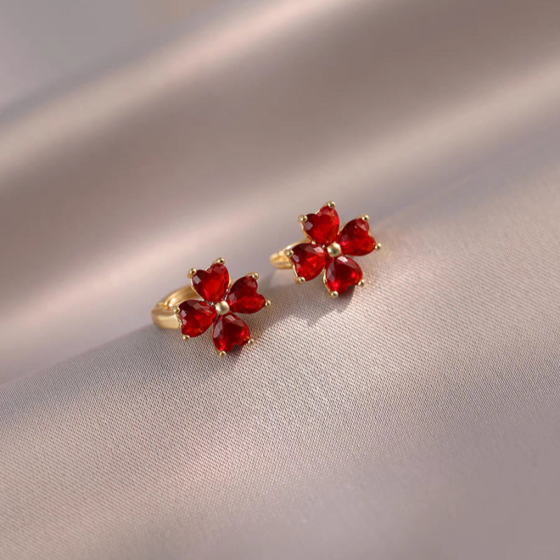 Women's Zircon Flower Ear Clip Small Suitable Niche Design Earrings