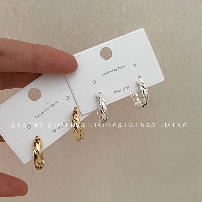 Twisted Twist Sier Needle Personality Simple Earrings