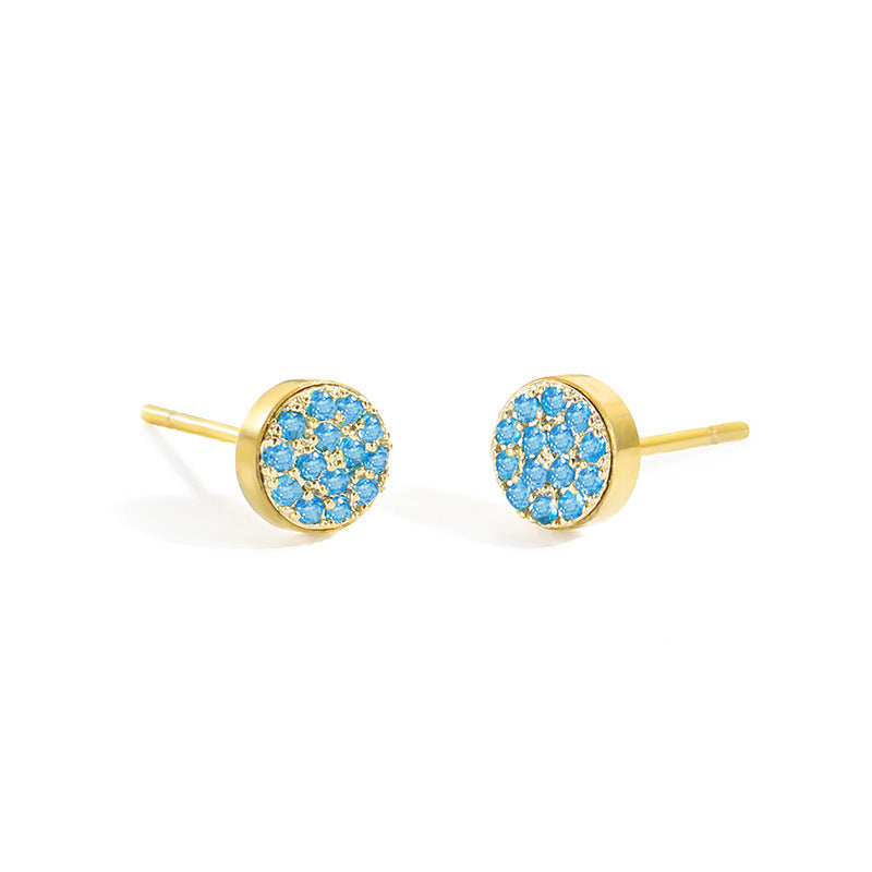 Women's Stainless Steel Petite Round Full Diamond Gold Earrings