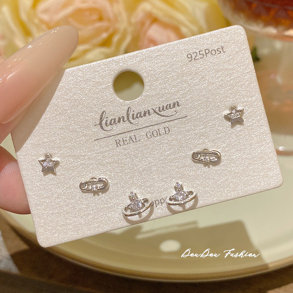 Women's Needle One Card Three Pairs Earings Small Delicate Summer High-grade Stud Earrings
