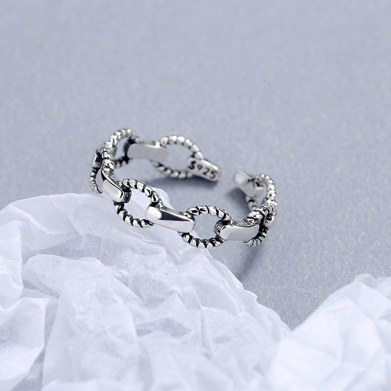 Korean Style Hemp Rope Chain Sterling Sier Rings