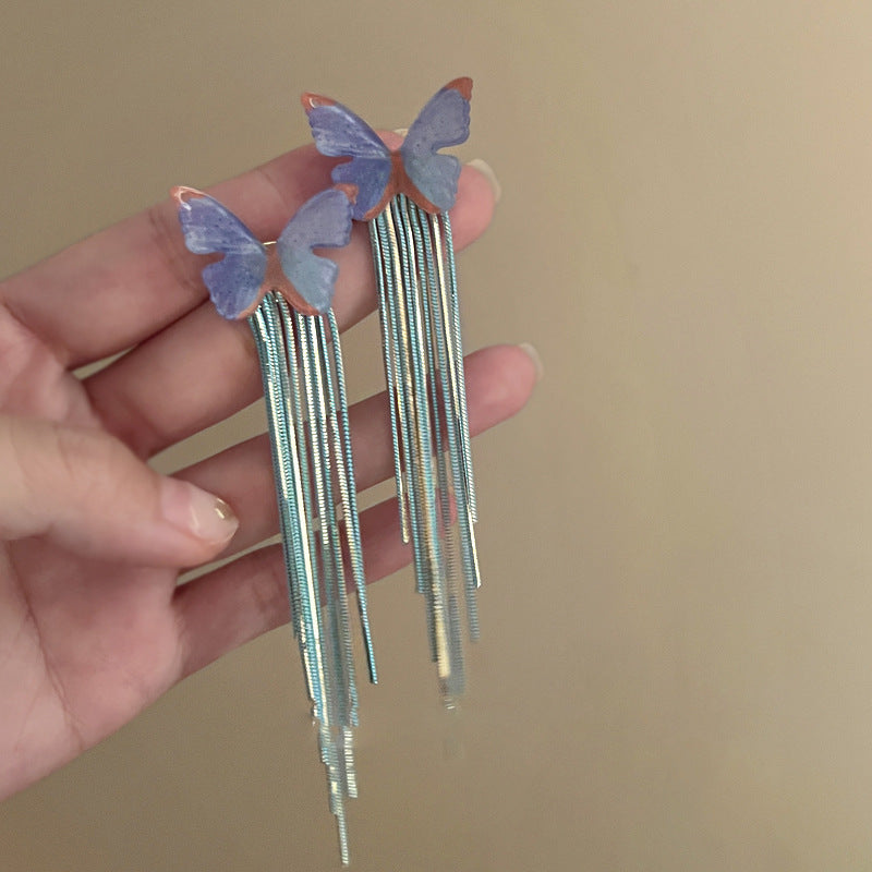 Needle Butterfly Enamel Vintage Court Style Delicate Light Luxury Earrings