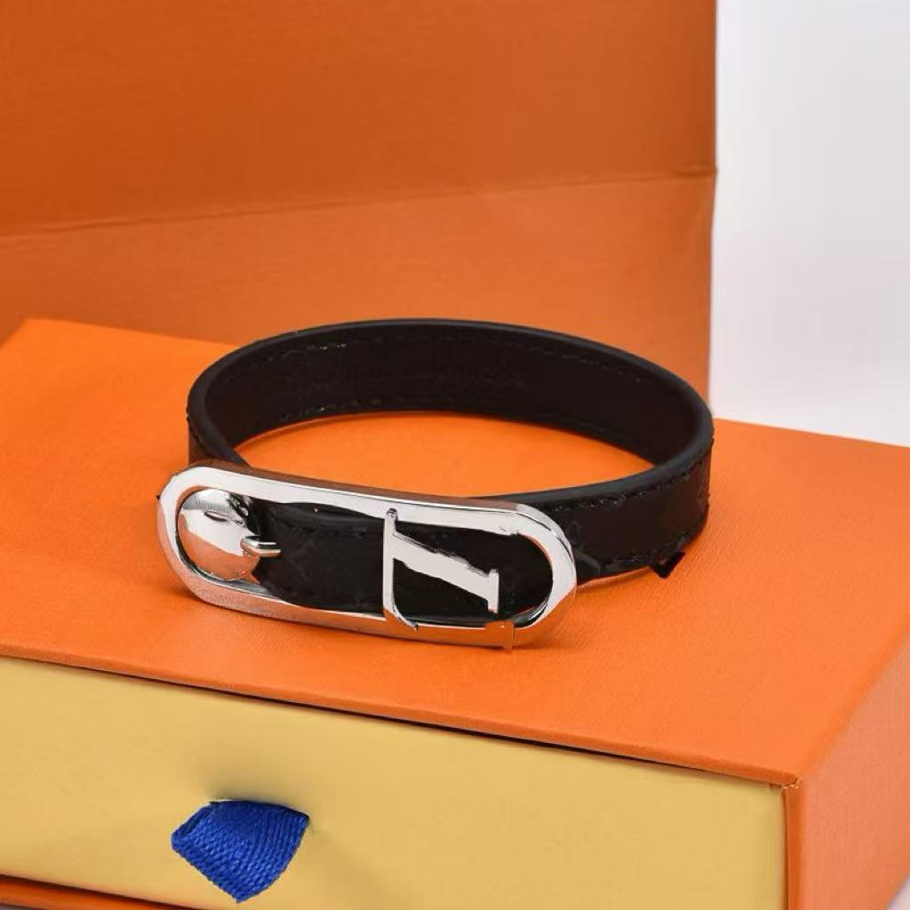 Women's & Men's Leather Wide V-shaped Buckle Affordable Luxury Fashion Couple Simple Bracelets