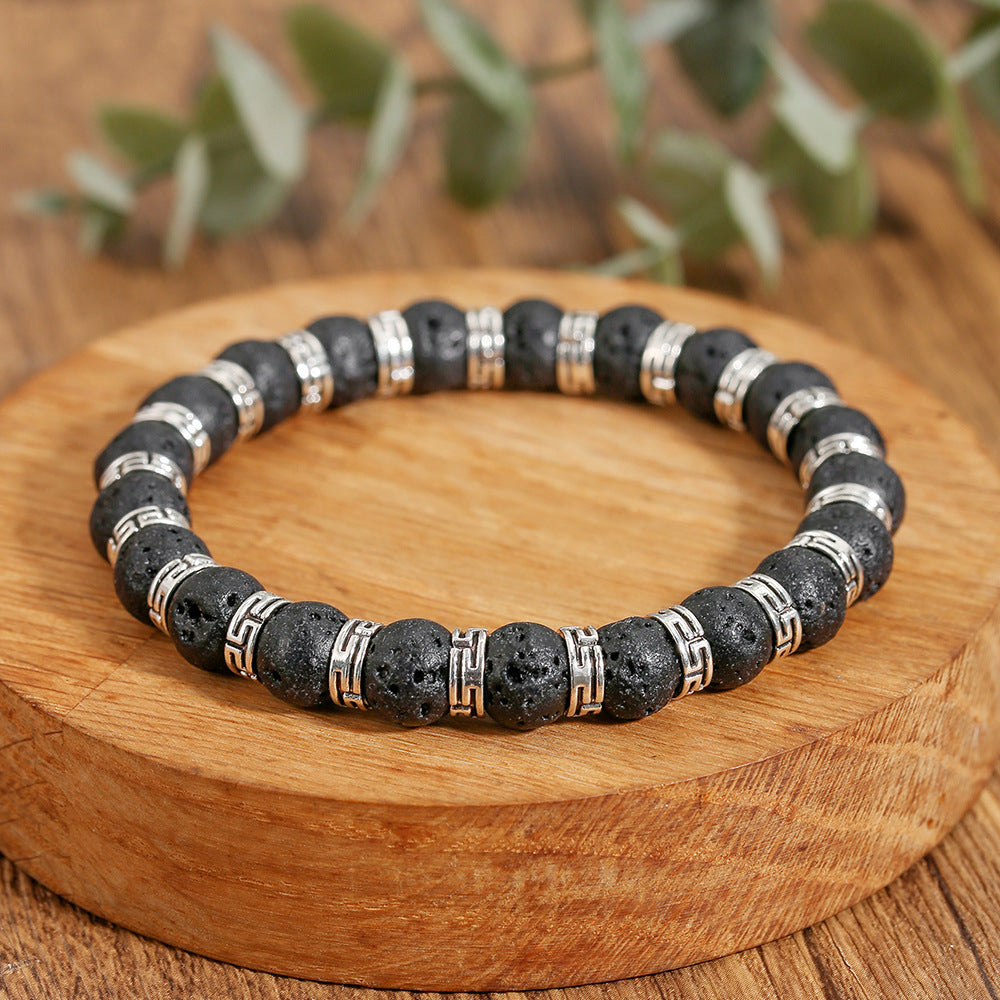 Men's Volcanic Rock Snowflake Stone Beads Vintage Stretch Bracelets