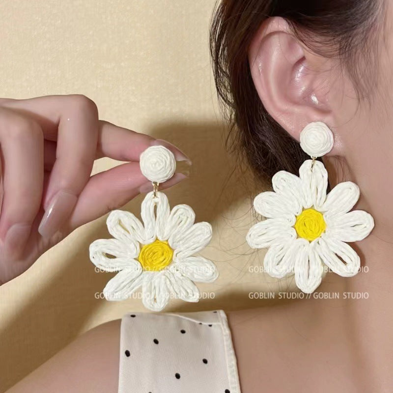 Female Personality Color Handmade Woven Raffia Earrings