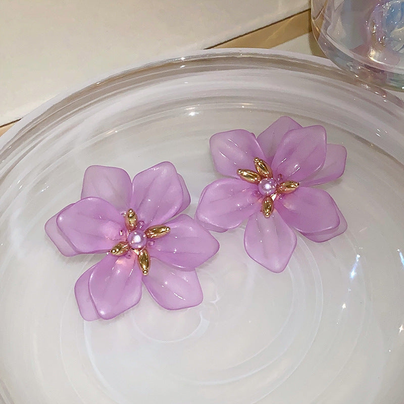 Women's Needle Fabric Purple Flower Tassel Light Luxury High-grade Temperament Fashionable Earrings