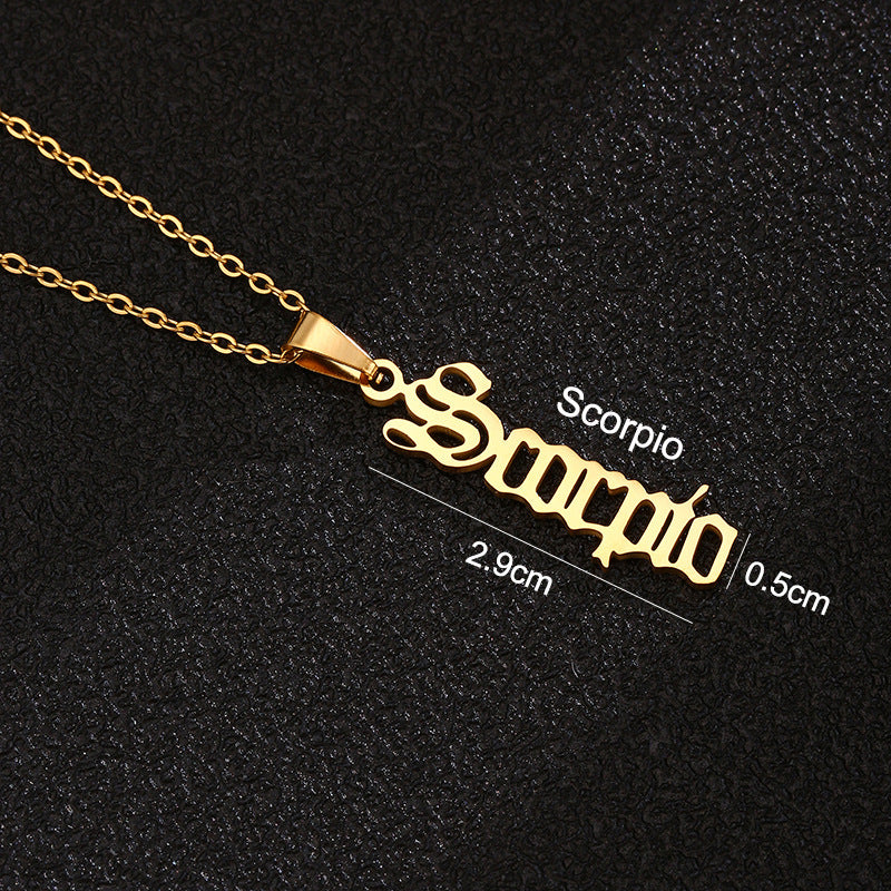 Women's & Men's Constellations Stainless Steel English Letters Titanium Clavicle Pendants