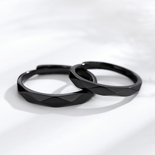 Black White Rhombus Couple Pair Of Long-distance Rings