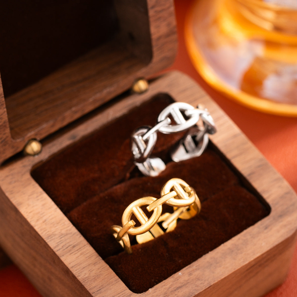 Pig Nose Stainless Steel Open Chain Titanium Oval Oil Ring