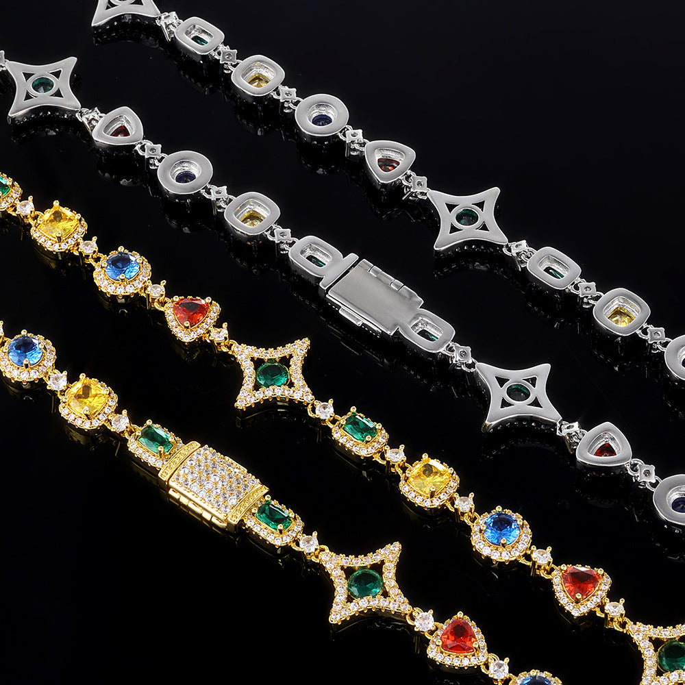 Women's & Men's Hip Hop Color Gemstone Jewelry Set
