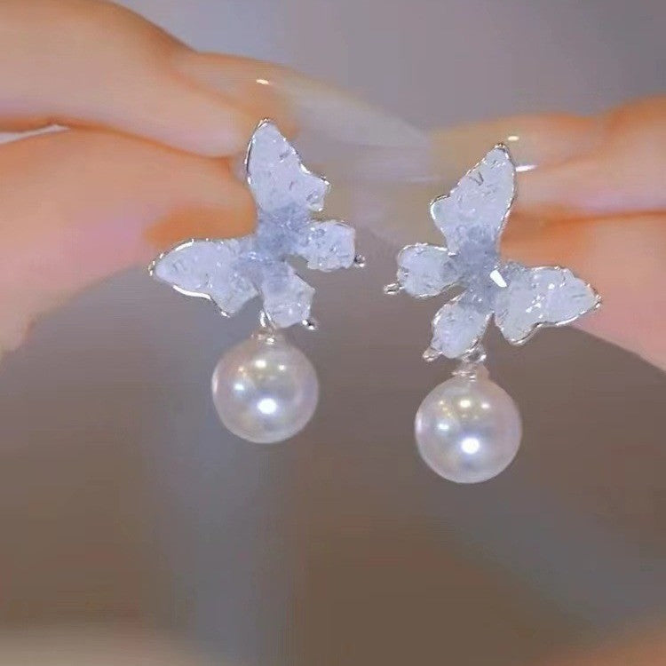 Debris Gradient Crystal Flowers Butterfly Female Special Interest Earrings