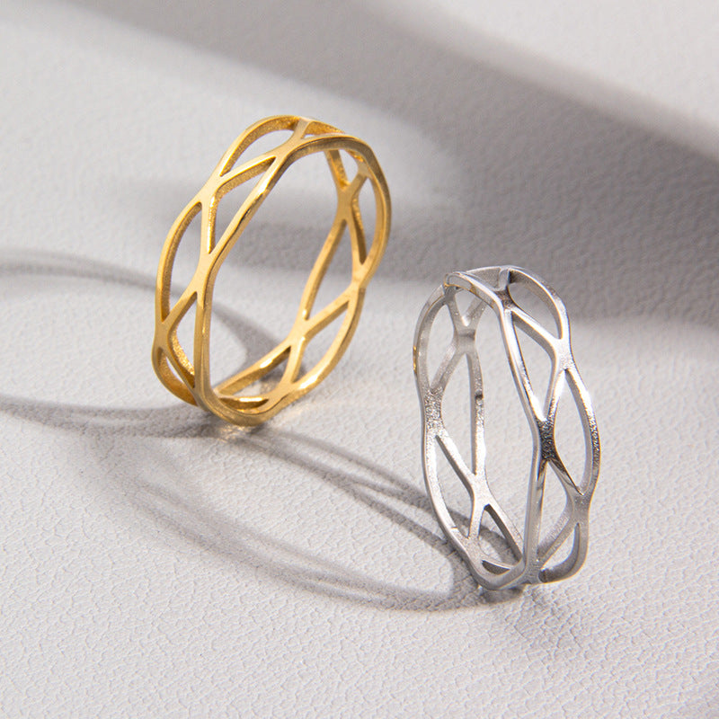 Women's & Men's Simple Cutting Titanium Steel Hollow Cross Ring