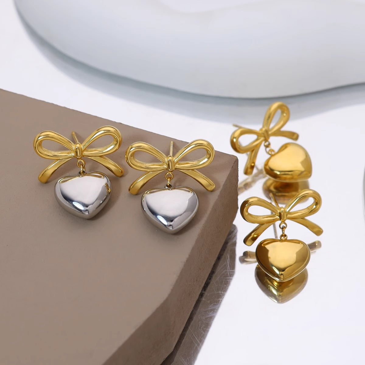 Elegant Love Heart Bow Female Cute Rings