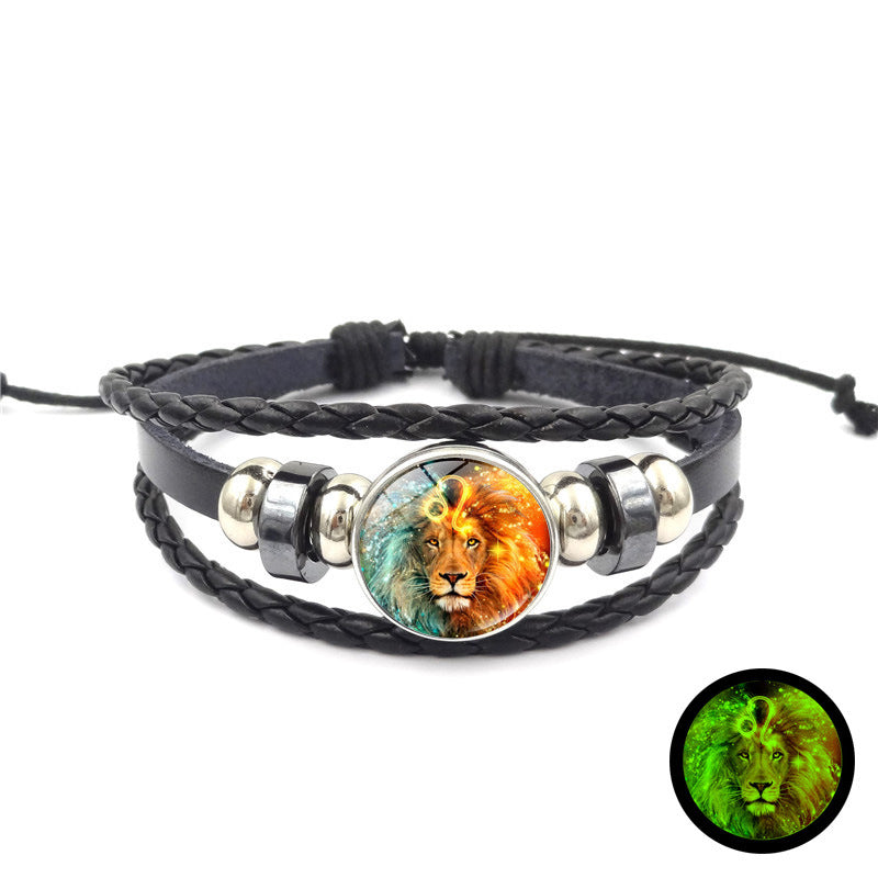 Time Stone Leather Woven Unisex Retro Punk Beaded Bracelets