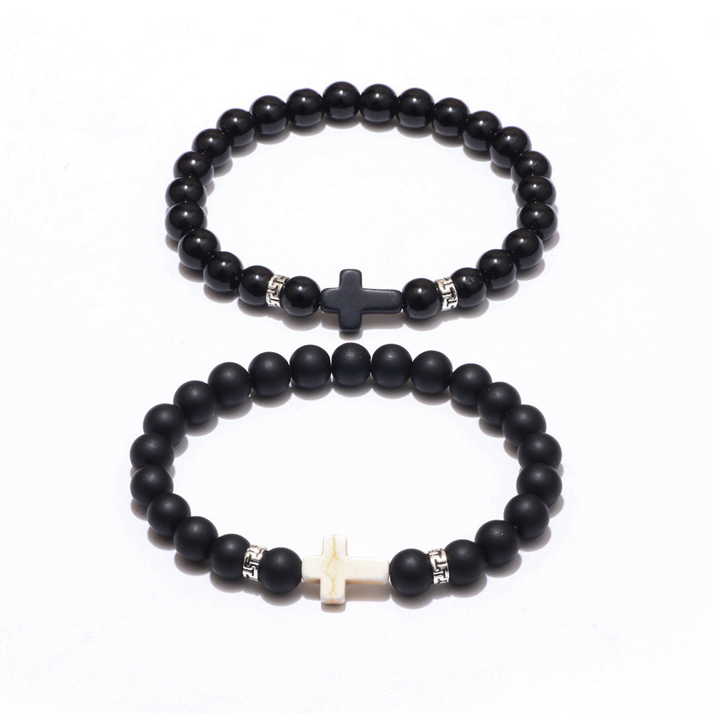 Frosted Obsidian Cross Hand-woven Distressed Retro Bracelets