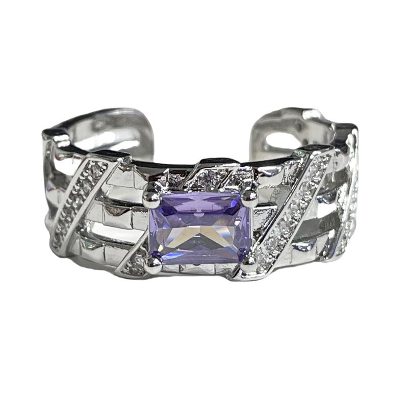 Design Light Luxury Sweet Cool Geometric Purple Diamond Rings