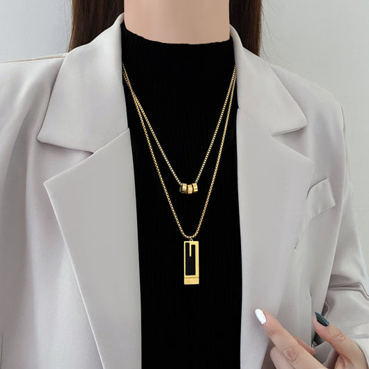 Sweater Chain Twin Long Titanium Steel Necklaces
