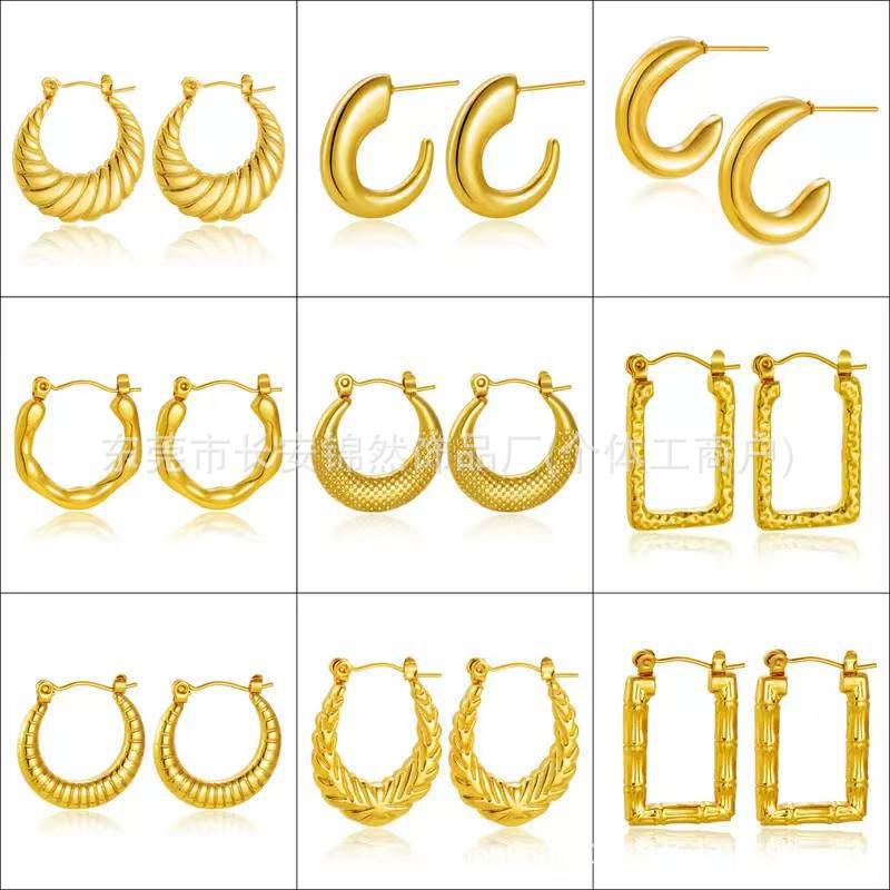 Hydraulic Craft Stainless Steel Gold-plated Irregular Geometric Earrings